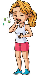 Cartoon caucasian woman coughing vector illustration
