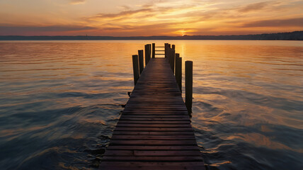 Fototapeta premium wooden piersunset glowgolden hour