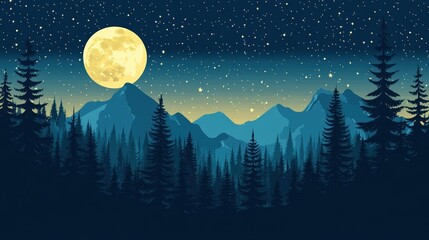 A forest in dark night illustration illustration , no logos, no brands