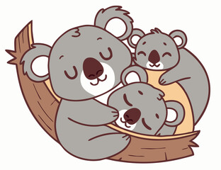 Obraz premium Adorable koala family cuddling together on a cozy tree branch