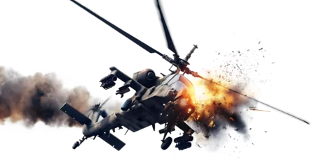 Wandcirkels Helikopter   combat helicopter explosion in the air from a missile isolated on white background PNG  © moin