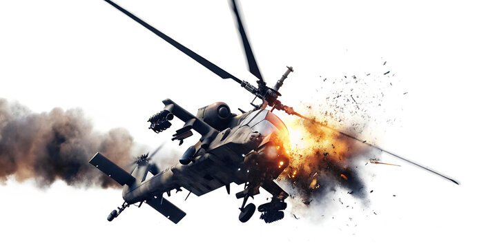   combat helicopter explosion in the air from a missile isolated on white background PNG - Powered by Adobe