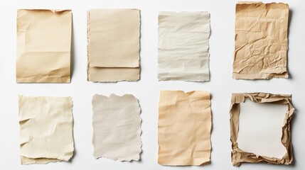 collection of various pieces of note paper on white background. each one is shot separately illustration , no logos, no brands