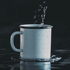 Water splashes into a white mug