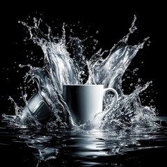 White mug submerged in water splash