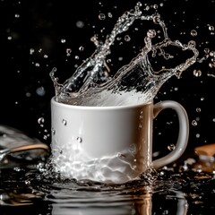 Water splashing into a white mug