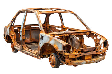 Rusty car wreck isolated on a white background png ai generated