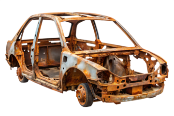 Rusty car wreck isolated on a white background png ai generated