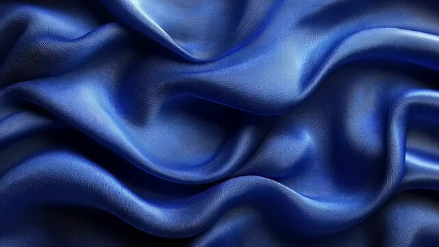 Elegant Blue Silk Fabric Texture Background with Wavy Folds and Soft Light
