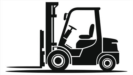 Simple Black Vector Silhouette of a Forklift Truck/A clean, vector graphic of a forklift truck in a simple black silhouette against a white background.