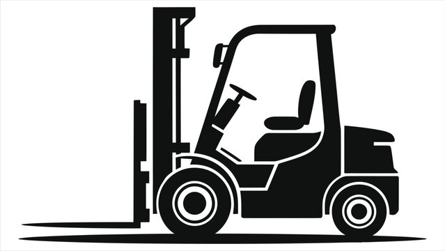 Simple Black Vector Silhouette of a Forklift Truck/A clean, vector graphic of a forklift truck in a simple black silhouette against a white background.