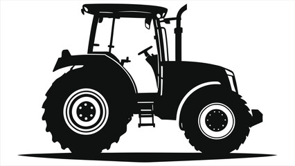 Vector Silhouette of a Farm Tractor/A clean, graphic silhouette of a farm tractor, perfect for agricultural or farming-related projects.