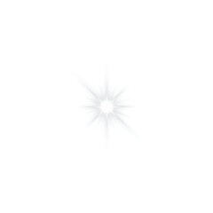 White sparkle light effect with silver shining star lens flare and glowing bling on transparent  png background and vector