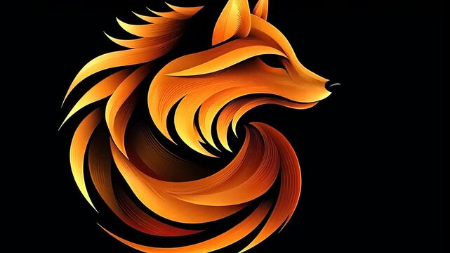 Elegant fiery fox logo design on black background video for graphic design projects