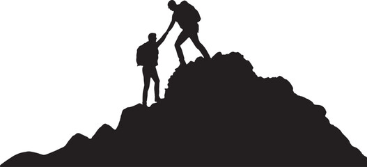 Obraz premium Mountain Climbers Helping Hand Silhouette - Teamwork Vector