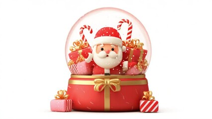 Santa Claus in snow globe with snowfall. Beautiful snow globe isolated on white background. Christmas snow globe. Christmas balls. Christmas and New Year holiday concept. Gift close-up Cute animation - Powered by Adobe