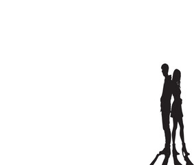 Obraz premium Silhouetted Couple Standing Back to Back on a Striped Surface