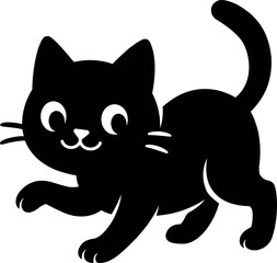 Playful Black Cat Silhouette Leaping with Cheerful Expression.
