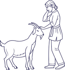 Continuous Line Drawing of Person with Goat – Minimalist Art Showcasing Connection and Calm