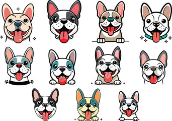 funny dog head mascot logo set vector illustration