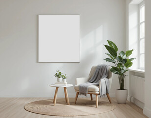 Modern minimalist living room with blank canvas