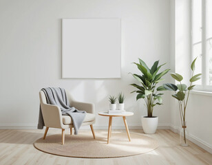 Modern minimalist living room interior with mockup