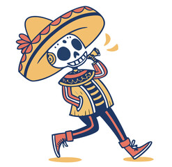 Fototapeta premium Cheerful skeleton in sombrero celebrating dia de los muertos