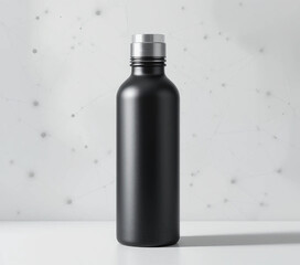 Black matte bottle mockup with silver cap