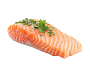 Fresh salmon fillet garnished with herbs, showcasing vibrant orange color and delicate texture, perfect for culinary presentations and healthy meals