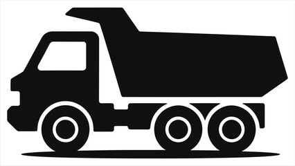 Simple Vector Illustration of a Dump Truck/A clean, black silhouette of a dump truck against a plain white background.