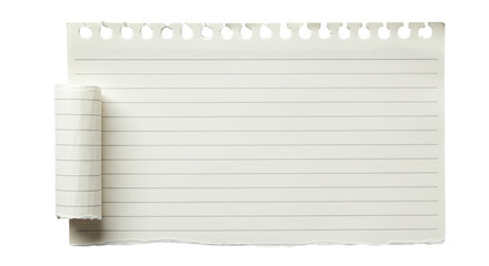 A nostalgic lined notebook paper with a curled corner reminiscing school days and inspiring on transparent background