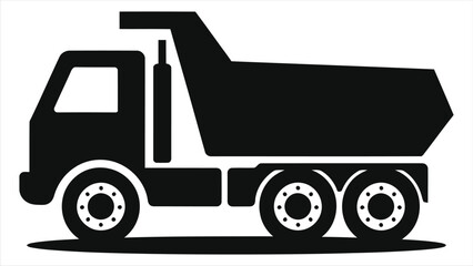 Simple black vector silhouette of a dump truck./A clean, vector graphic illustration of a dump truck.