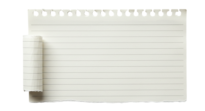 A nostalgic lined notebook paper with a curled corner reminiscing school days and inspiring on transparent background