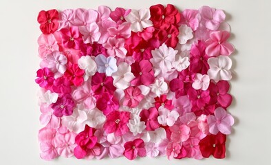 Obraz premium Delicate fabric hydrangea arrangement creating a vibrant floral centerpiece on a white backdrop