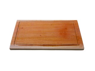 Mahogany wooden box cutting board isolated on white background.