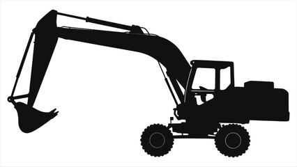 Vector Silhouette of a powerful excavator/A bold, clean silhouette of an excavator against a white background.