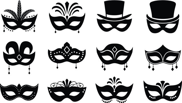 Mardi Gras carnival mask collection, creative Design vector illustration 