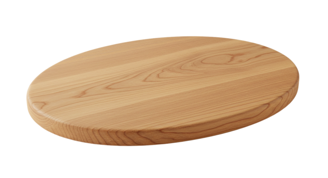 A warm rustic wooden breadboard brings natural charm to your kitchen prep in soft diffused on transparent background