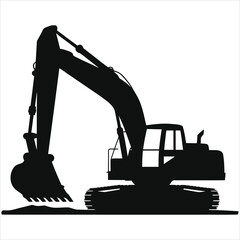 Simple Black Vector Silhouette of a Construction Excavator/A clean, minimalist silhouette of a large construction excavator against a neutral background.