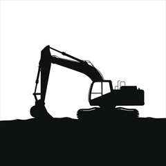 Vector Silhouette of a Powerful Excavator on a Job Site/A bold, minimalist silhouette of an excavator against a white background.