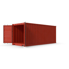 Fototapeta premium Open red shipping container isolated on transparent background