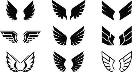 wings icon vector set,  Design elements for logo, isolated on white background