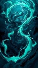 Obraz premium Abstract teal swirls and dark water fantasy art phone for wallpaper