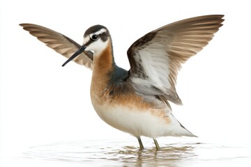 Obraz premium A Phalarope Wades in Shallow Water with Wings Outstretched