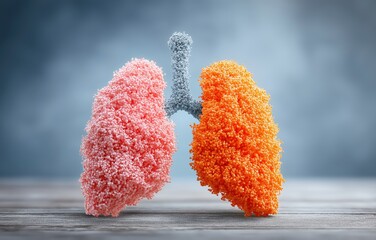 Lungs in a residential setting showing healthy and deteriorating conditions due to radon exposure risks associated with lung cancer