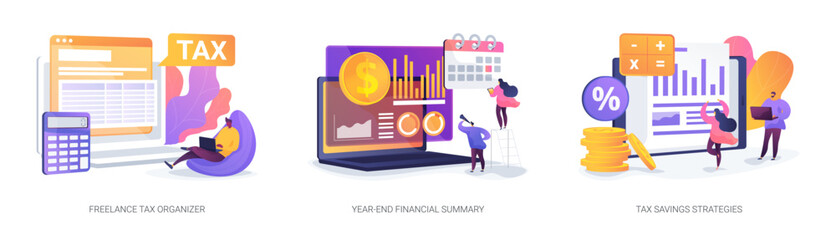 Freelancer Tax, Finance Essentials abstract concept vector illustrations.