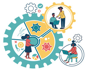 Vector illustration concept of team building. Creative flat design for web banner, marketing material, business presentation, online advertising. 
