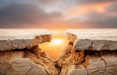 Symbolizing the skills gap between education and employment with a broken bridge concept at sunset