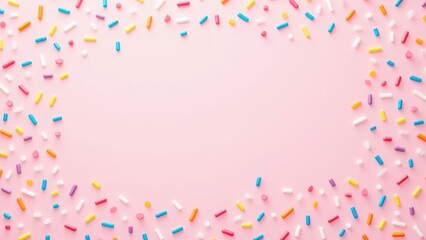 trendy pattern of colorful sprinkles for background of design banner, poster, flyer, card, postcard, cover, brochure over pink