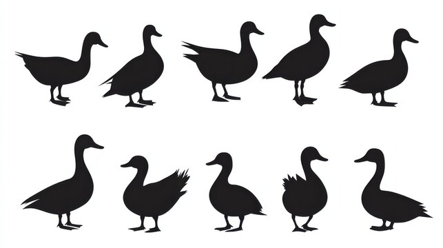 Set of duck silhouette vector illustration